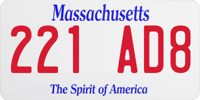 MA license plate 221AD8