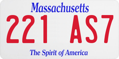 MA license plate 221AS7