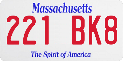 MA license plate 221BK8