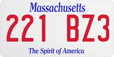 MA license plate 221BZ3