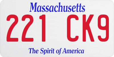MA license plate 221CK9