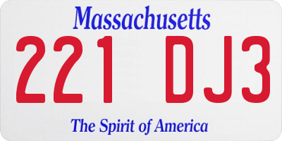 MA license plate 221DJ3
