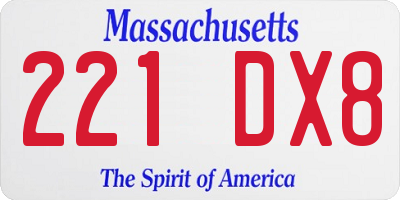 MA license plate 221DX8