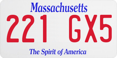 MA license plate 221GX5