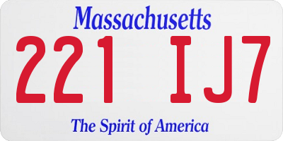 MA license plate 221IJ7