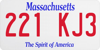 MA license plate 221KJ3