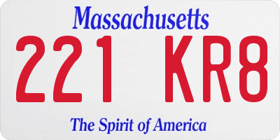 MA license plate 221KR8