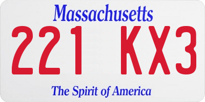 MA license plate 221KX3