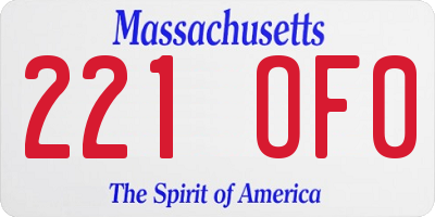 MA license plate 221OF0