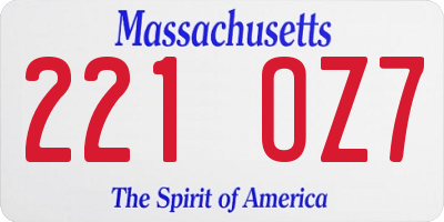 MA license plate 221OZ7