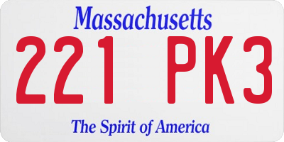 MA license plate 221PK3