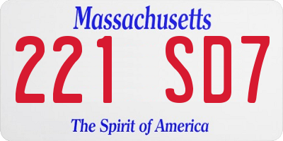 MA license plate 221SD7