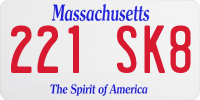 MA license plate 221SK8