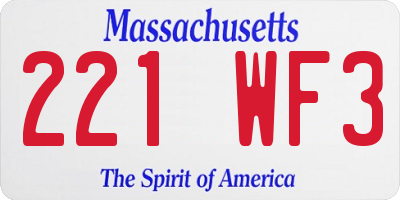 MA license plate 221WF3