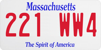 MA license plate 221WW4