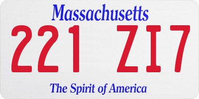 MA license plate 221ZI7