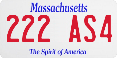 MA license plate 222AS4