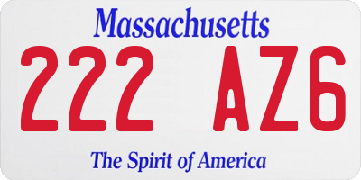 MA license plate 222AZ6