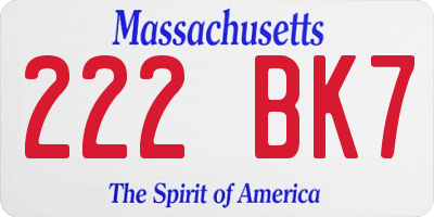 MA license plate 222BK7