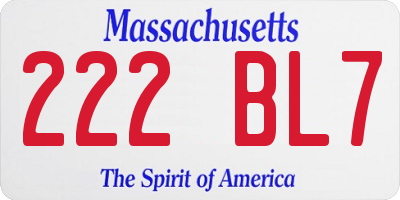 MA license plate 222BL7