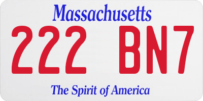 MA license plate 222BN7