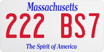 MA license plate 222BS7