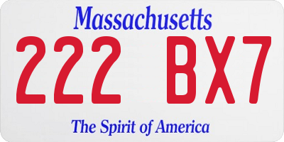 MA license plate 222BX7