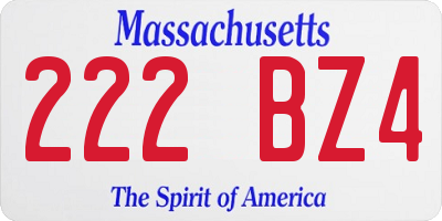 MA license plate 222BZ4