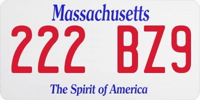 MA license plate 222BZ9