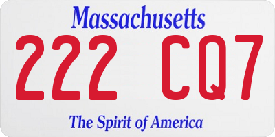 MA license plate 222CQ7
