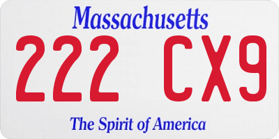 MA license plate 222CX9