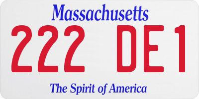 MA license plate 222DE1