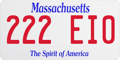 MA license plate 222EI0