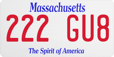 MA license plate 222GU8