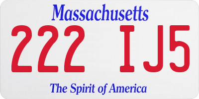 MA license plate 222IJ5