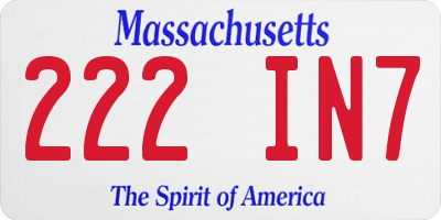 MA license plate 222IN7