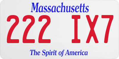 MA license plate 222IX7