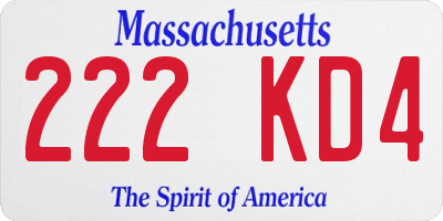 MA license plate 222KD4