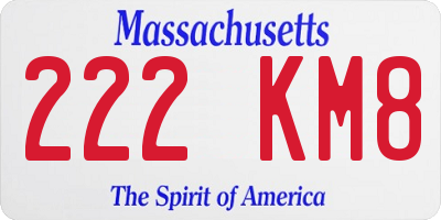 MA license plate 222KM8