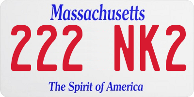 MA license plate 222NK2