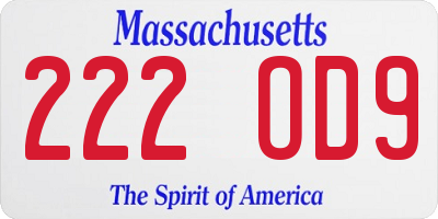 MA license plate 222OD9