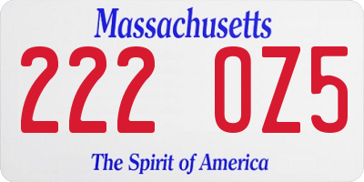 MA license plate 222OZ5