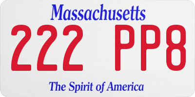 MA license plate 222PP8