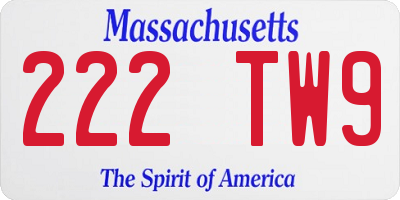 MA license plate 222TW9