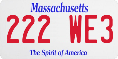 MA license plate 222WE3