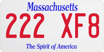 MA license plate 222XF8