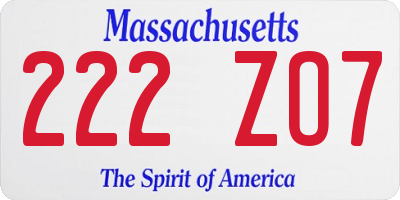 MA license plate 222ZO7