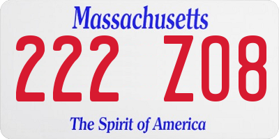 MA license plate 222ZO8
