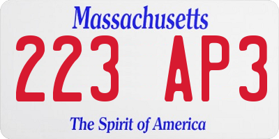 MA license plate 223AP3