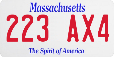 MA license plate 223AX4